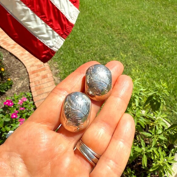 Vintage Jewelry - Vintage Sterling Western Etched Earrings